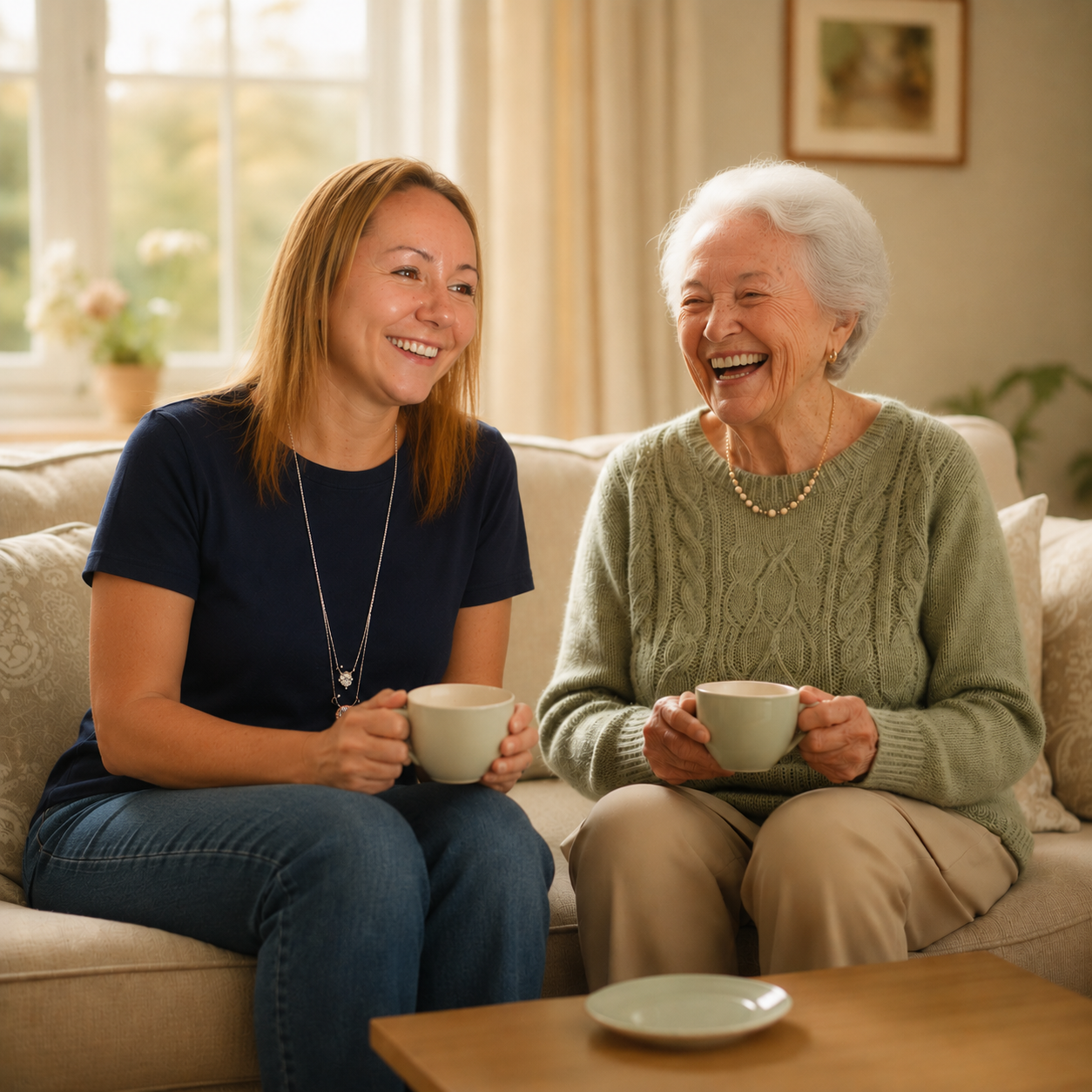 Reda sharing a warm moment with an elderly client
